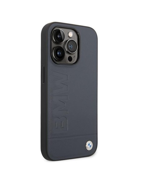 BMW Leather Hot Stamp MagSafe dėklas iPhone 14 Pro Max - tamsiai mėlynas BMW Leather Hot Stamp MagSafe dėklas iPhone 14 Pro Max - tamsiai mėlynas