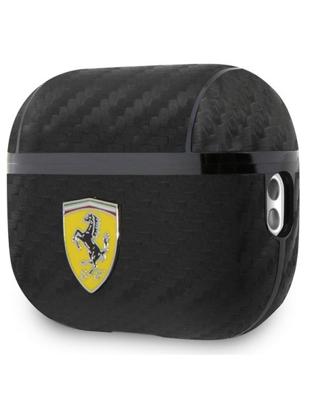 Ferrari On Track PU Carbon dėklas, skirtas AirPods Pro 2 dangteliui - juodas Ferrari On Track PU Carbon dėklas, skirtas AirPods Pro 2 dangteliui - juodas