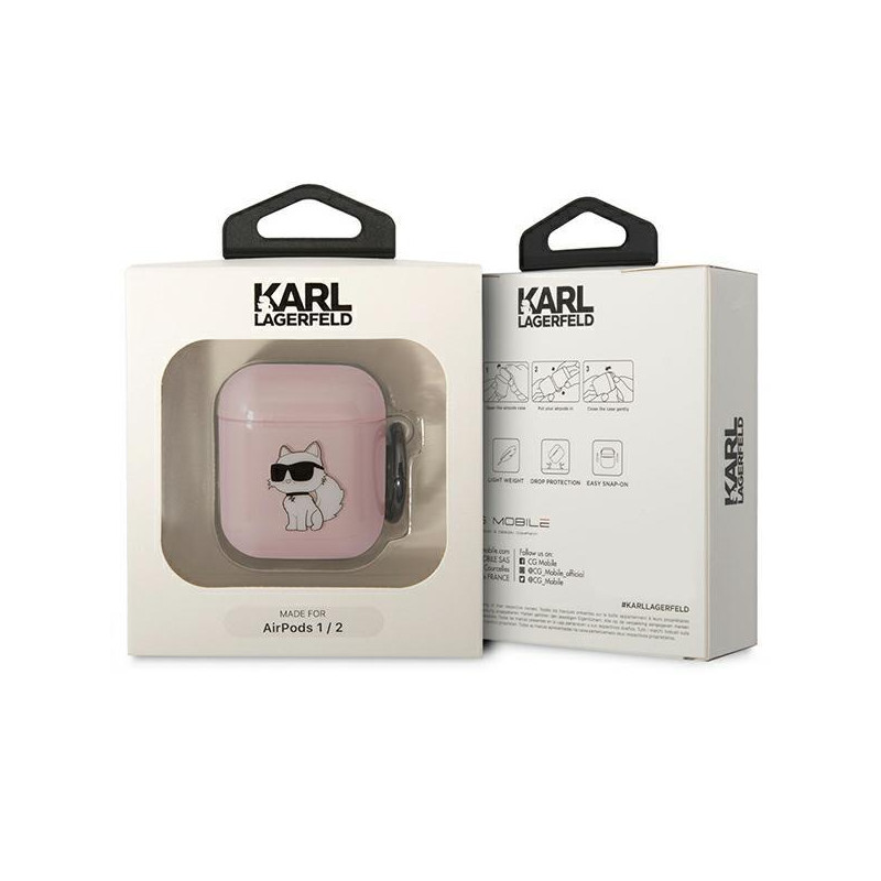Karl Lagerfeld Ikonik Choupette dėklas, skirtas AirPods 1/ 2 – rožinis