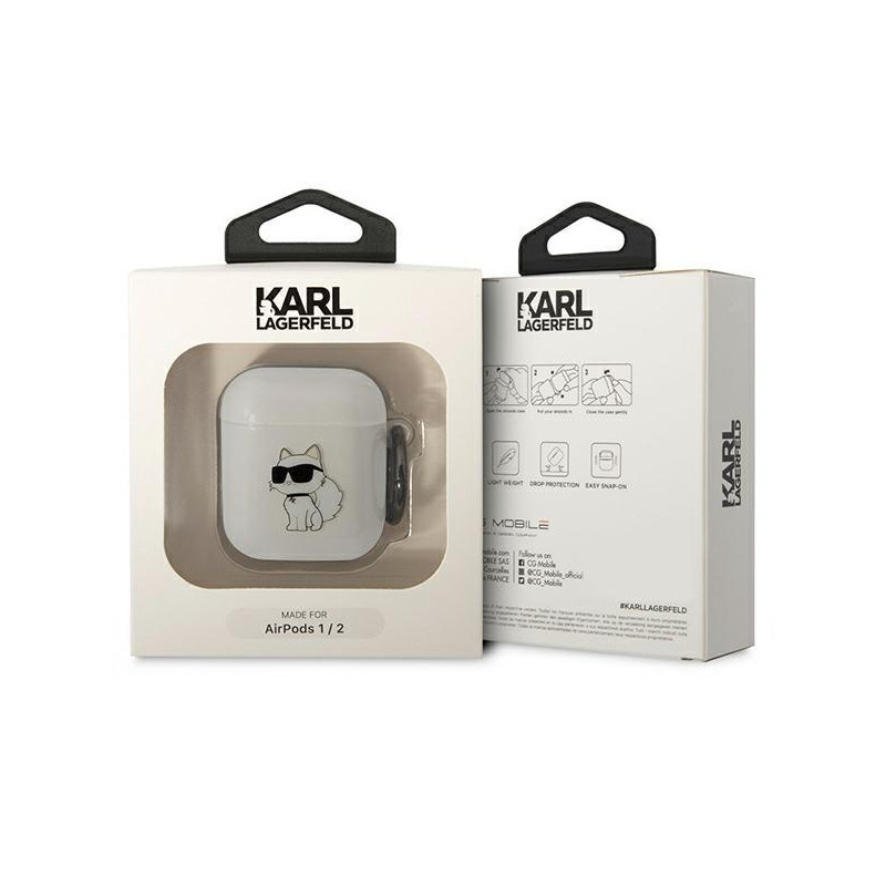 Karl Lagerfeld Ikonik Choupette dėklas, skirtas AirPods 1/ 2 - skaidrus