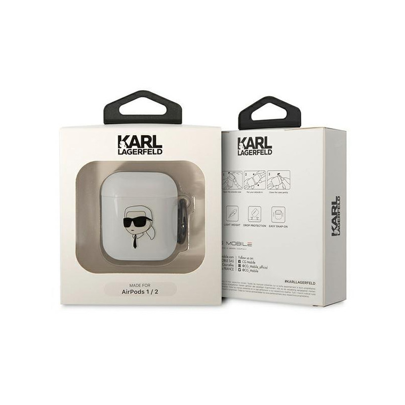 Karl Lagerfeld Karl& 39 s Head dėklas, skirtas AirPods 1/ 2 – skaidrus