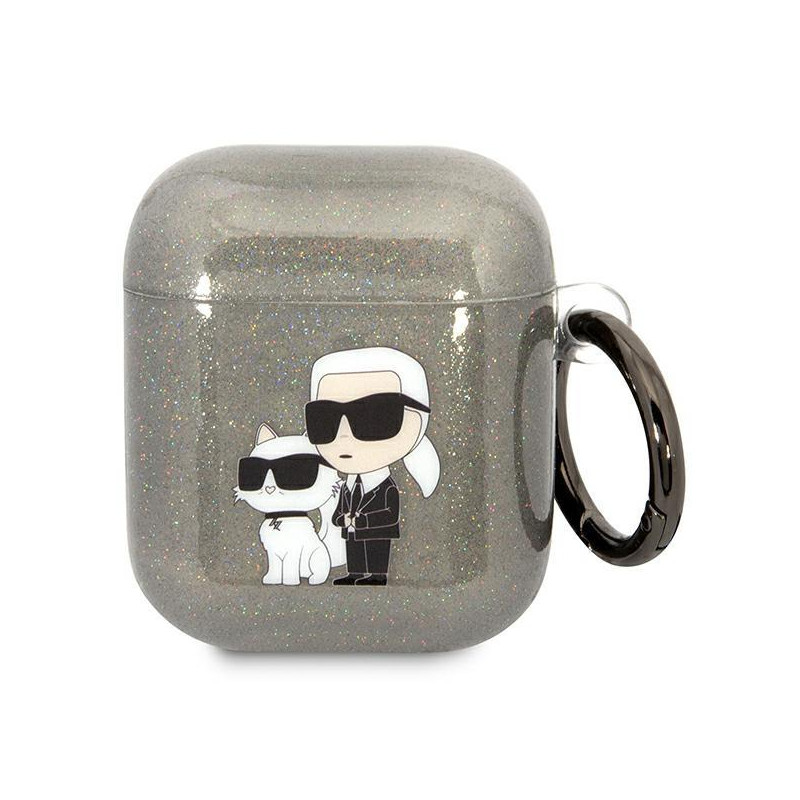 Karl Lagerfeld Glitter Karl&Choupette dėklas, skirtas AirPods 1/ 2 - juodas