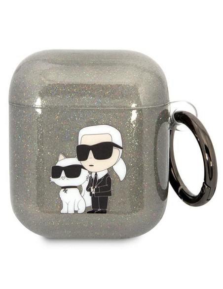 Karl Lagerfeld Glitter Karl&Choupette dėklas, skirtas AirPods 1/ 2 - juodas