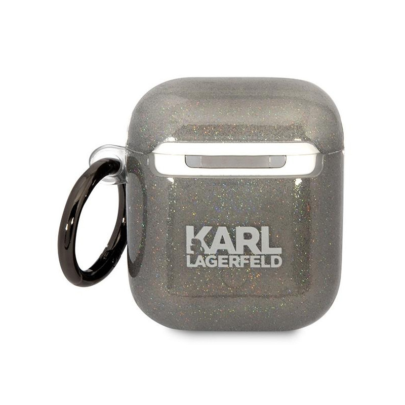 Karl Lagerfeld Glitter Karl&Choupette dėklas, skirtas AirPods 1/ 2 - juodas