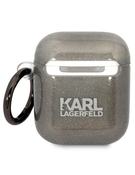 Karl Lagerfeld Glitter Karl&Choupette dėklas, skirtas AirPods 1/ 2 - juodas