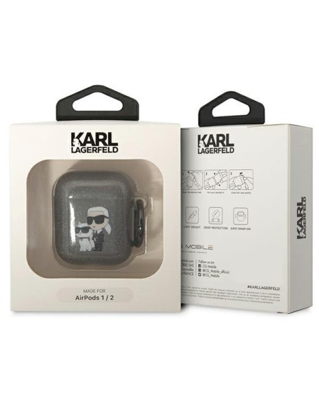 Karl Lagerfeld Glitter Karl&Choupette dėklas, skirtas AirPods 1/ 2 - juodas