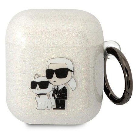 Karl Lagerfeld Glitter Karl&Choupette dėklas, skirtas AirPods 1/ 2 - skaidrus Karl Lagerfeld Glitter Karl&Choupette dėklas, skirtas AirPods 1/ 2 - skaidrus