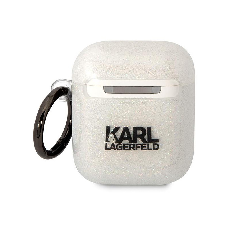 Karl Lagerfeld Glitter Karl&Choupette dėklas, skirtas AirPods 1/ 2 - skaidrus