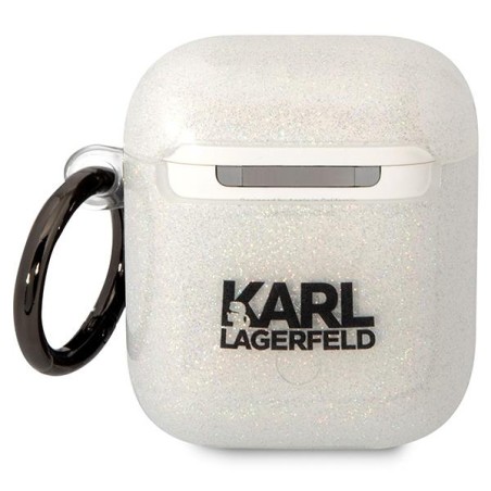 Karl Lagerfeld Glitter Karl&Choupette dėklas, skirtas AirPods 1/ 2 - skaidrus Karl Lagerfeld Glitter Karl&Choupette dėklas, skirtas AirPods 1/ 2 - skaidrus