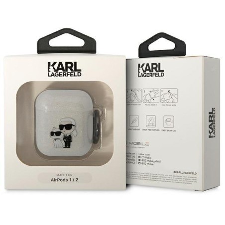 Karl Lagerfeld Glitter Karl&Choupette dėklas, skirtas AirPods 1/ 2 - skaidrus Karl Lagerfeld Glitter Karl&Choupette dėklas, skirtas AirPods 1/ 2 - skaidrus