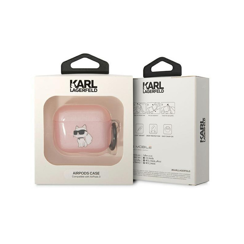 Karl Lagerfeld Ikonik Choupette dėklas, skirtas AirPods 3 – rožinis