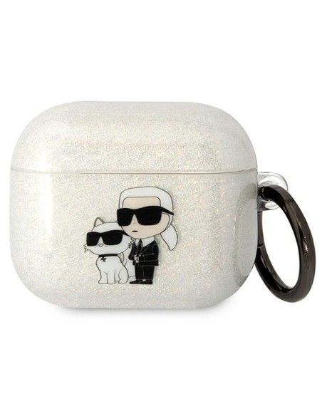 Karl Lagerfeld Glitter Karl&Choupette dėklas, skirtas AirPods 3 - skaidrus Karl Lagerfeld Glitter Karl&Choupette dėklas, skirtas AirPods 3 - skaidrus