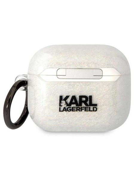 Karl Lagerfeld Glitter Karl&Choupette dėklas, skirtas AirPods 3 - skaidrus Karl Lagerfeld Glitter Karl&Choupette dėklas, skirtas AirPods 3 - skaidrus