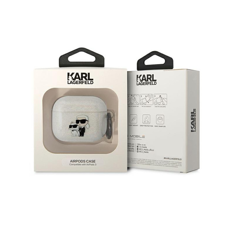 Karl Lagerfeld Glitter Karl&Choupette dėklas, skirtas AirPods 3 - skaidrus
