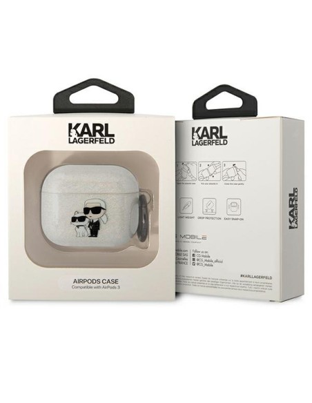 Karl Lagerfeld Glitter Karl&Choupette dėklas, skirtas AirPods 3 - skaidrus Karl Lagerfeld Glitter Karl&Choupette dėklas, skirtas AirPods 3 - skaidrus