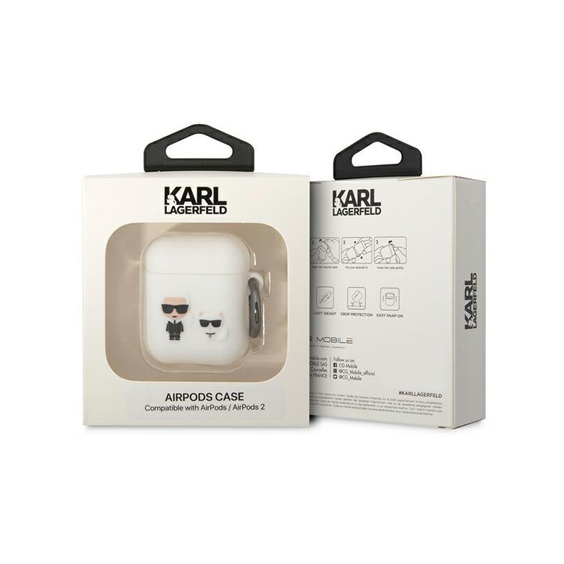 Karl Lagerfeld Silikoninis Karl&Choupette dėklas, skirtas AirPods 1/ 2 - baltas