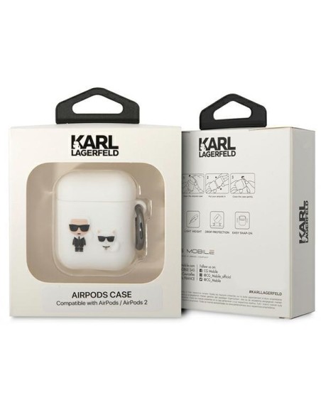 Karl Lagerfeld Silikoninis Karl&Choupette dėklas, skirtas AirPods 1/ 2 - baltas Karl Lagerfeld Silikoninis Karl&Choupette dėklas, skirtas AirPods 1/ 2 - baltas
