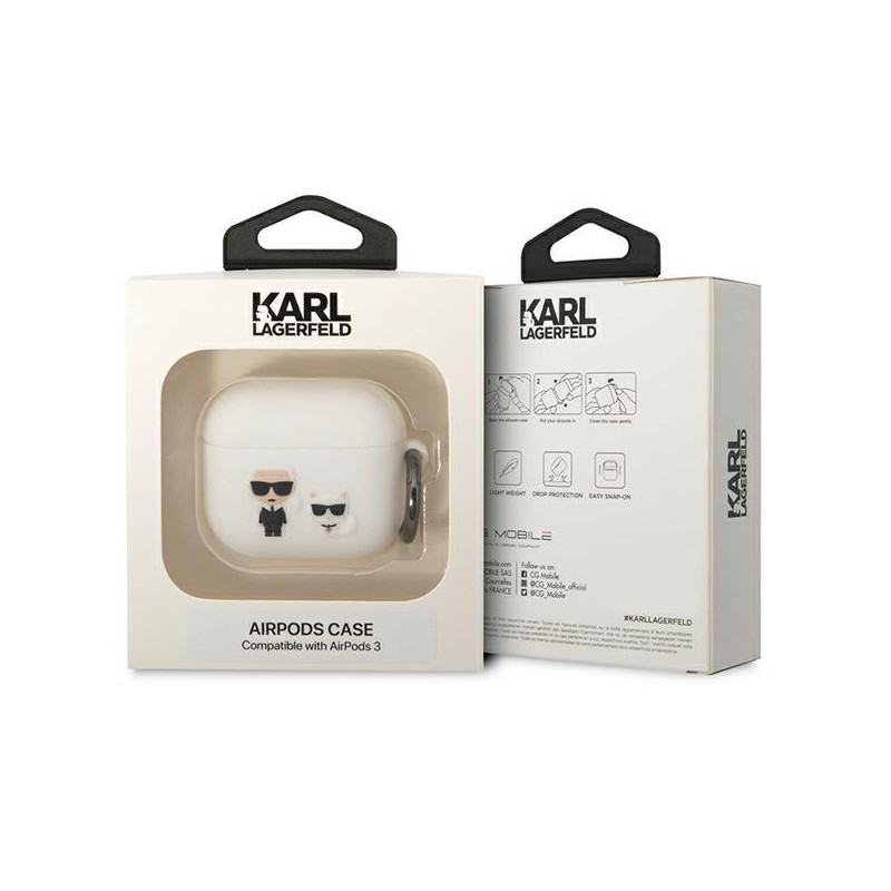 Karl Lagerfeld Silikoninis Karl&Choupette dėklas, skirtas AirPods 3 - baltas