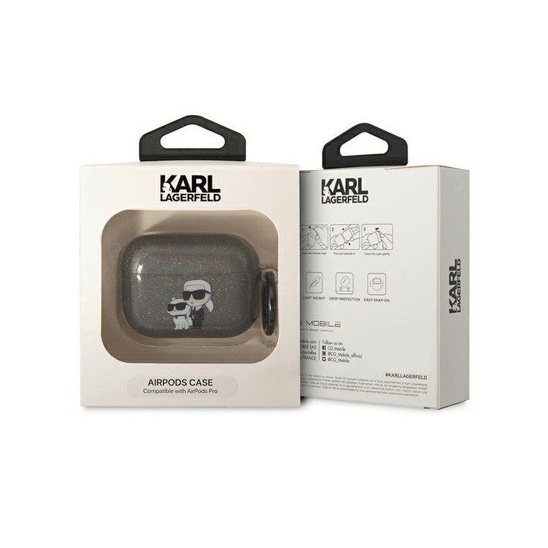 Karl Lagerfeld Glitter Karl&Choupette dėklas, skirtas AirPods Pro - juodas