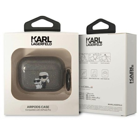 Karl Lagerfeld Glitter Karl&Choupette dėklas, skirtas AirPods Pro - juodas Karl Lagerfeld Glitter Karl&Choupette dėklas, skirtas AirPods Pro - juodas
