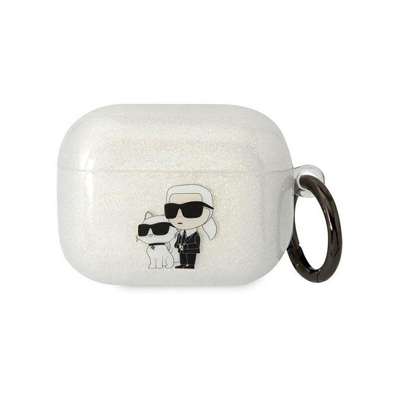 Karl Lagerfeld Glitter Karl&Choupette dėklas, skirtas AirPods Pro - skaidrus