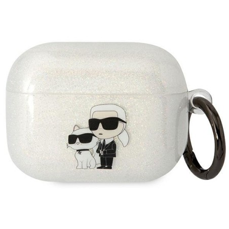 Karl Lagerfeld Glitter Karl&Choupette dėklas, skirtas AirPods Pro - skaidrus