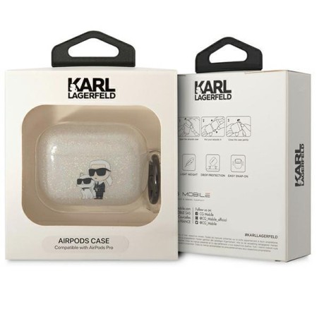 Karl Lagerfeld Glitter Karl&Choupette dėklas, skirtas AirPods Pro - skaidrus