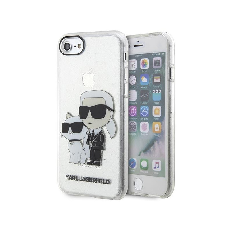 Karl Lagerfeld Glitter Karl&Choupette dėklas, skirtas iPhone 7 / 8 / SE 2020 / SE 2022 - skaidrus