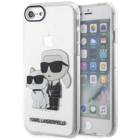 Karl Lagerfeld Glitter Karl&Choupette dėklas, skirtas iPhone 7 / 8 / SE 2020 / SE 2022 - skaidrus Karl Lagerfeld Glitter Karl&Choupette dėklas, skirtas iPhone 7 / 8 / SE 2020 / SE 2022 - skaidrus