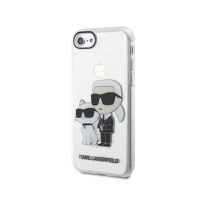 Karl Lagerfeld Glitter Karl&Choupette dėklas, skirtas iPhone 7 / 8 / SE 2020 / SE 2022 - skaidrus