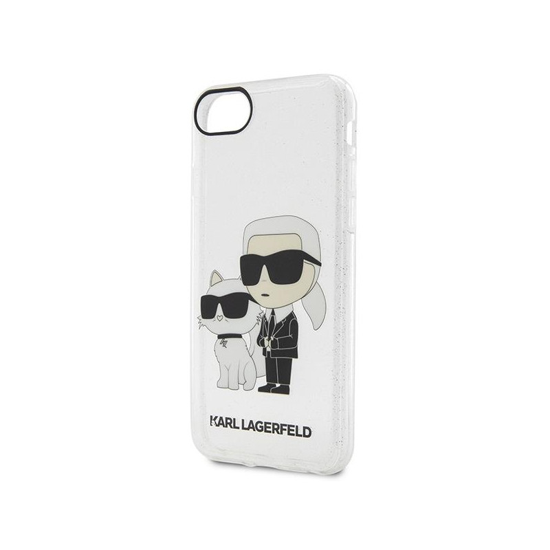 Karl Lagerfeld Glitter Karl&Choupette dėklas, skirtas iPhone 7 / 8 / SE 2020 / SE 2022 - skaidrus