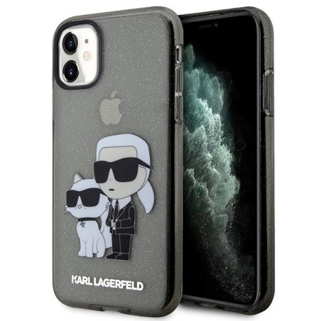 Karl Lagerfeld Glitter Karl&Choupette dėklas iPhone 11 / Xr - juodas Karl Lagerfeld Glitter Karl&Choupette dėklas iPhone 11 / Xr - juodas