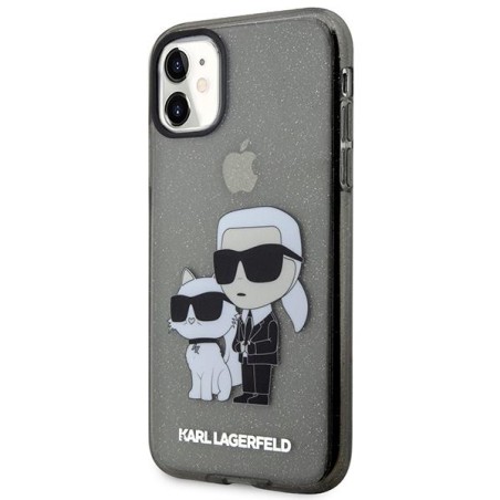 Karl Lagerfeld Glitter Karl&Choupette dėklas iPhone 11 / Xr - juodas Karl Lagerfeld Glitter Karl&Choupette dėklas iPhone 11 / Xr - juodas