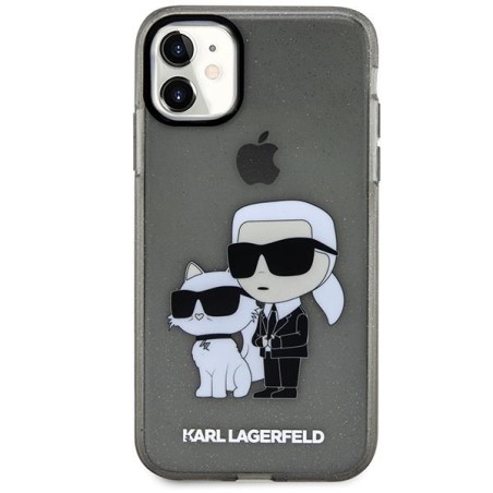 Karl Lagerfeld Glitter Karl&Choupette dėklas iPhone 11 / Xr - juodas Karl Lagerfeld Glitter Karl&Choupette dėklas iPhone 11 / Xr - juodas