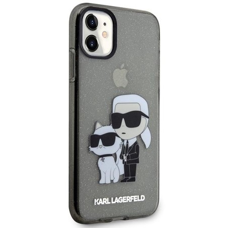 Karl Lagerfeld Glitter Karl&Choupette dėklas iPhone 11 / Xr - juodas Karl Lagerfeld Glitter Karl&Choupette dėklas iPhone 11 / Xr - juodas