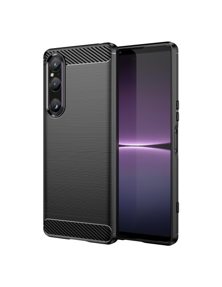 Carbon Case dėklas Sony Xperia 1 V lankstus silikoninis anglies dangtelis juodas