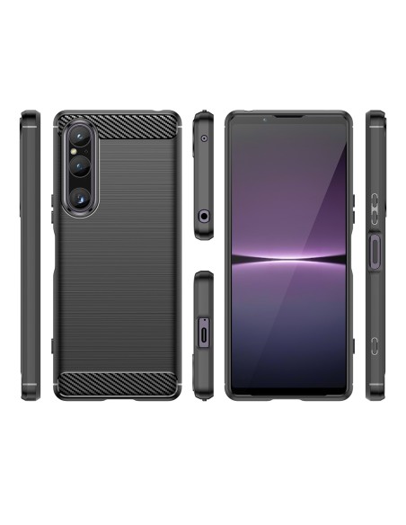 Carbon Case dėklas Sony Xperia 1 V lankstus silikoninis anglies dangtelis juodas