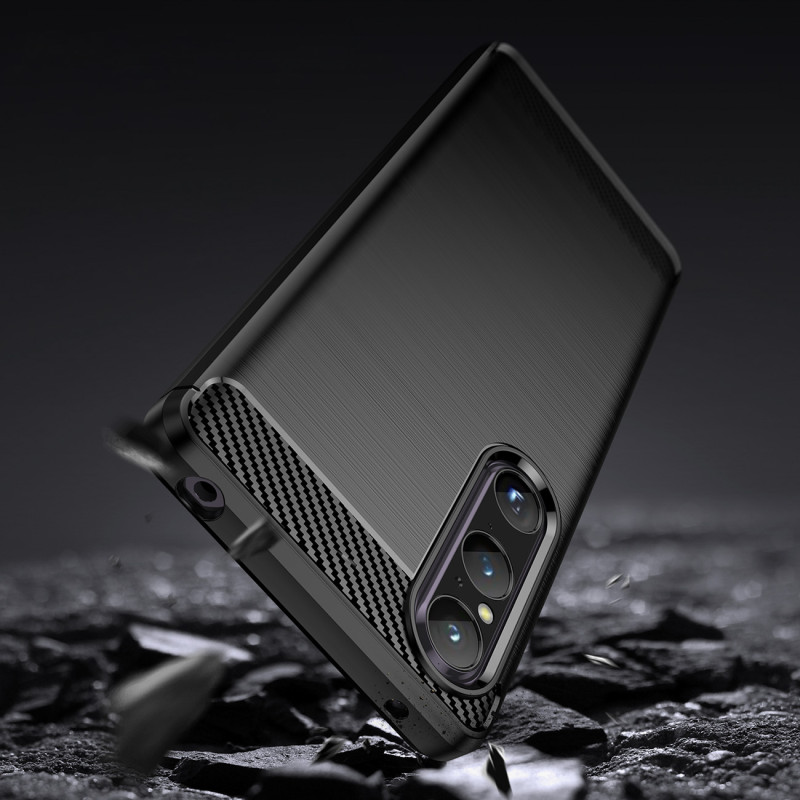 Carbon Case dėklas Sony Xperia 1 V lankstus silikoninis anglies dangtelis juodas