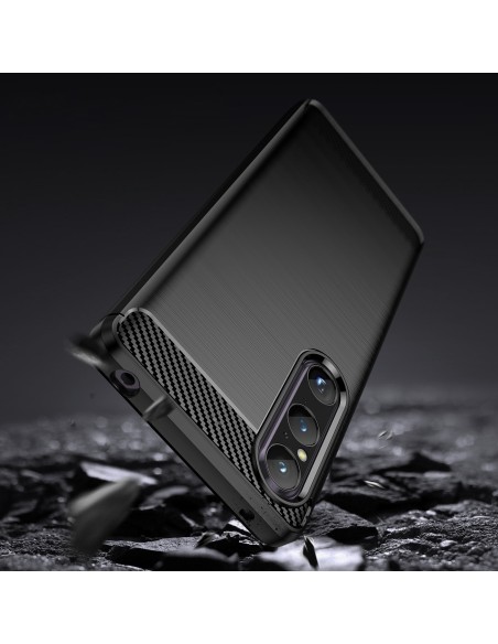 Carbon Case dėklas Sony Xperia 1 V lankstus silikoninis anglies dangtelis juodas