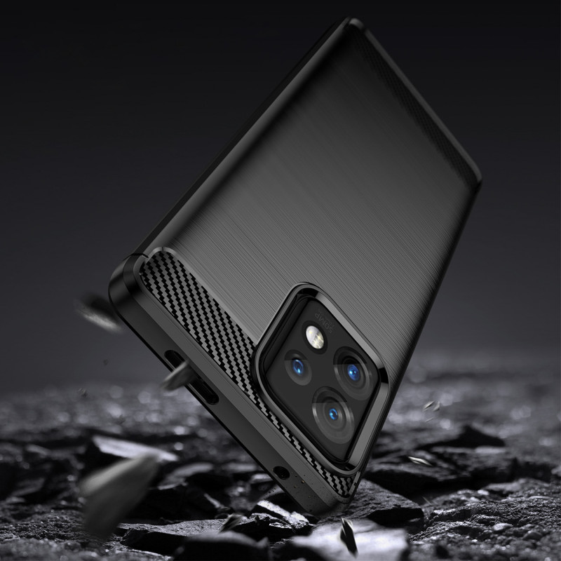Carbon Case dėklas, skirtas Motorola Edge+ 2023 / Motorola Edge 40 Pro lankstus silikoninis anglies dangtelis juodas
