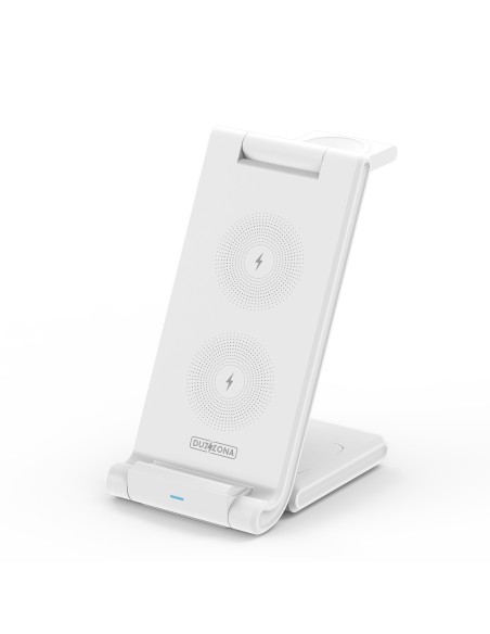 „Trys viename“ belaidis įkroviklis skirtas „Qi 15W“ telefonams ir „Samsung Galaxy Duzzona W10-S“ išmaniesiems laikrodžia...