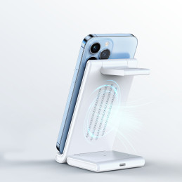 „Trys viename“ belaidis įkroviklis skirtas „Qi 15W“ telefonams ir „Samsung Galaxy Duzzona W10-S“ išmaniesiems laikrodžia...