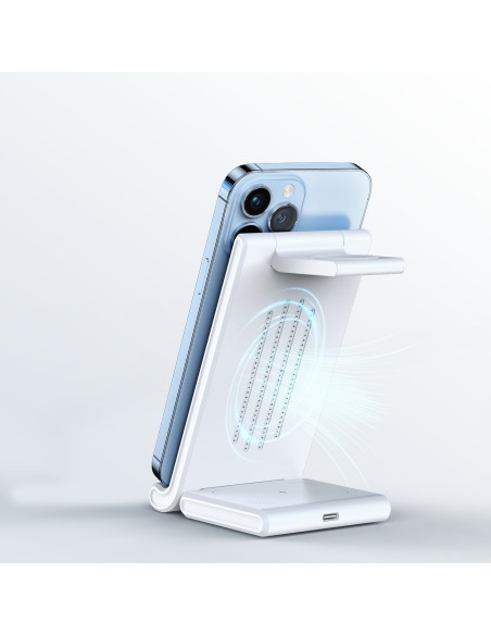 „Trys viename“ belaidis įkroviklis skirtas „Qi 15W“ telefonams ir „Samsung Galaxy Duzzona W10-S“ išmaniesiems laikrodžia...