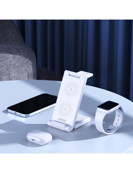 „Trys viename“ belaidis įkroviklis skirtas „Qi 15W“ telefonams ir „Samsung Galaxy Duzzona W10-S“ išmaniesiems laikrodžia...