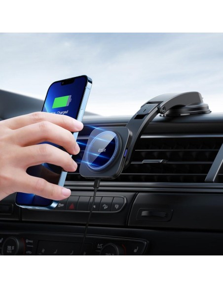 ESR Halolock Low Arm Magnetinis laikiklis su MagSafe įkrovikliu automobilio kabinai - juodas ESR Halolock Low Arm Magnetinis laikiklis su MagSafe įkrovikliu automobilio kabinai - juodas