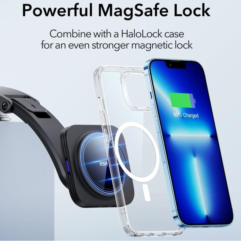 ESR Halolock Low Arm Magnetinis laikiklis su MagSafe įkrovikliu automobilio kabinai - juodas