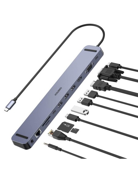 Prijungimo stoties adapterio šakotuvas USB Type C 11in1 100W PD pilkas Prijungimo stoties adapterio šakotuvas USB Type C 11in1 100W PD pilkas