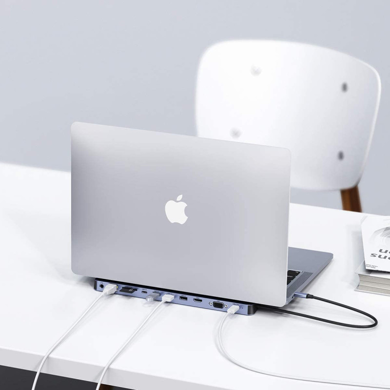 Prijungimo stoties adapterio šakotuvas USB Type C 11in1 100W PD pilkas