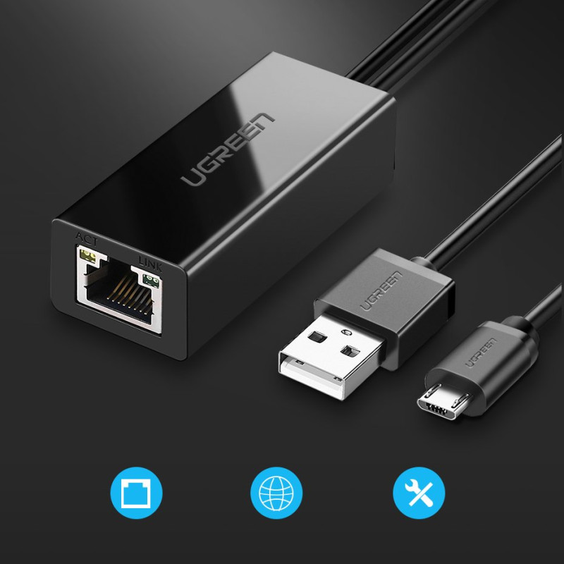 Išorinis LAN adapteris micro USB 100Mbps, skirtas Chromecast 1m black