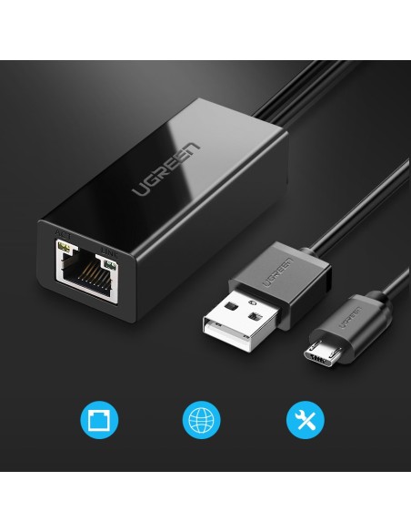 Išorinis LAN adapteris micro USB 100Mbps, skirtas Chromecast 1m black Išorinis LAN adapteris micro USB 100Mbps, skirtas Chromecast 1m black